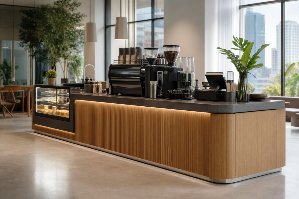 Illustration : Fabricant de mobilier pour corner coffee sur mesure