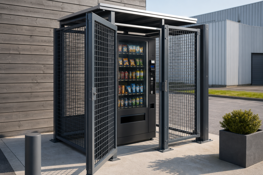 Illustration : Cages de protection et blindages sur mesure pour distributeurs automatiques