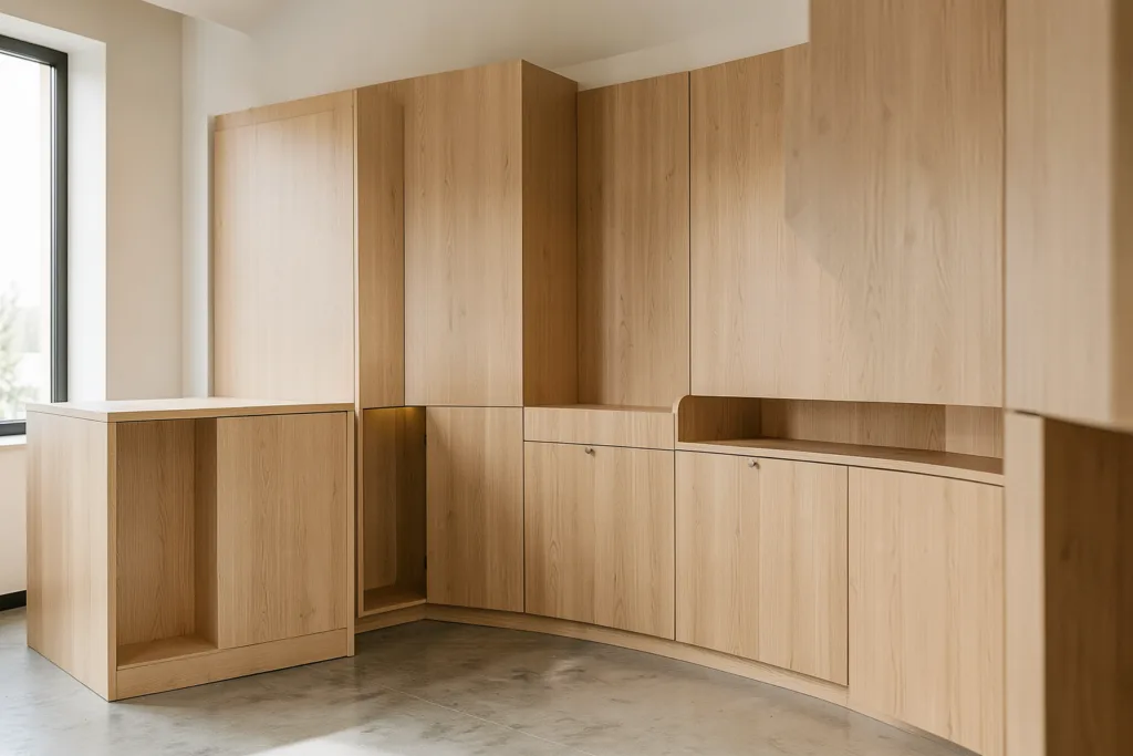 Illustration : Habillage distributeur automatique en bois : esthétique et intégration architecturale