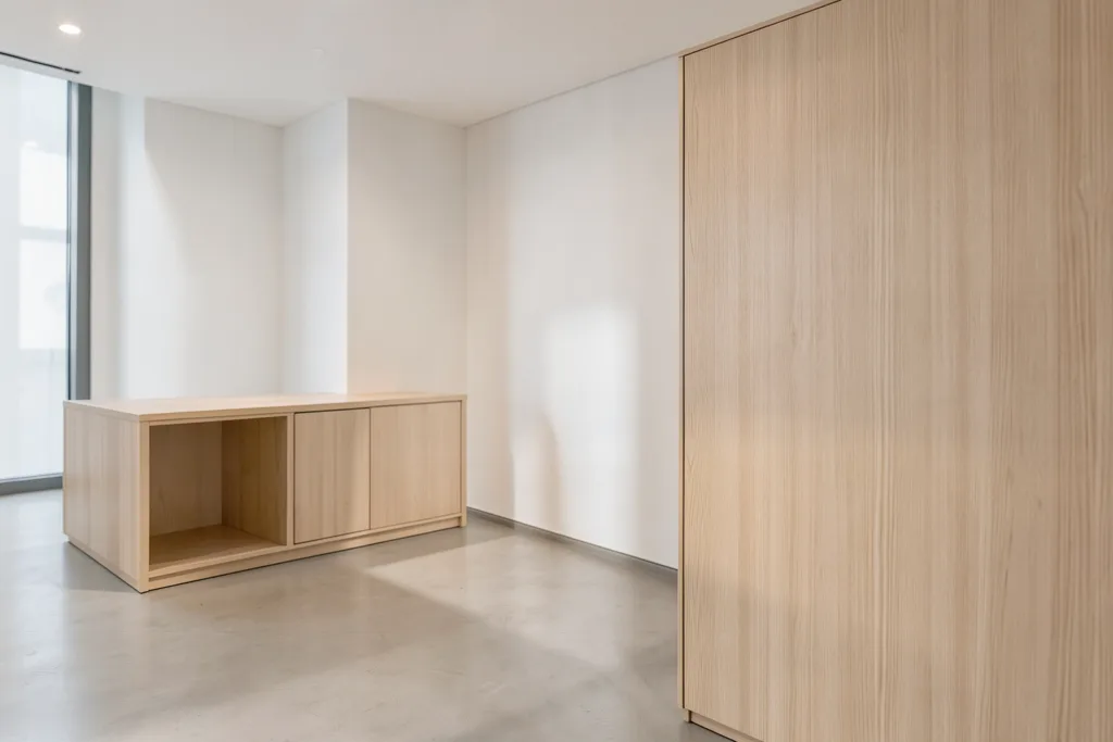Illustration : Habillage distributeur automatique bois : intégration esthétique pour les bureaux