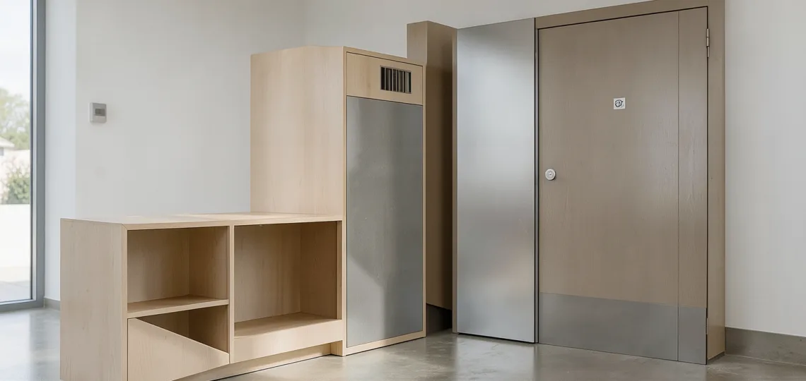 Illustration : Habillage distributeur automatique : bois ou métal pour un rendu professionnel ?