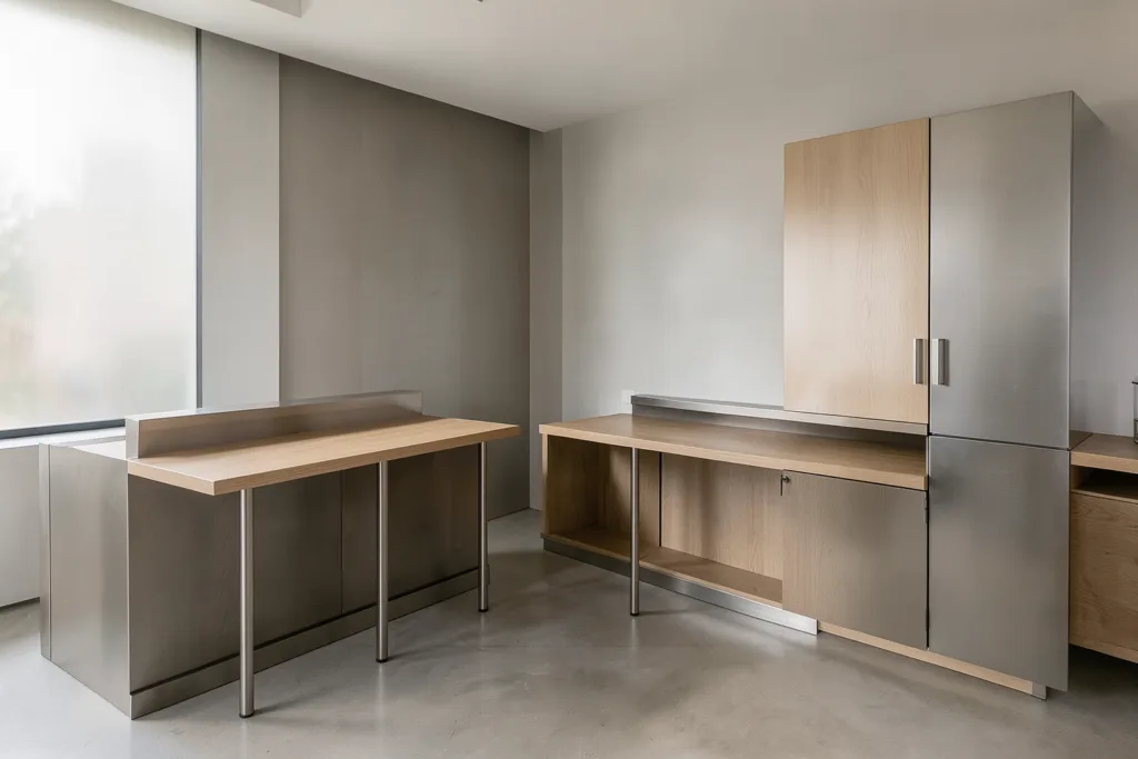 Illustration : Coffee corner professionnel : aménagement sur mesure en acier, inox ou bois