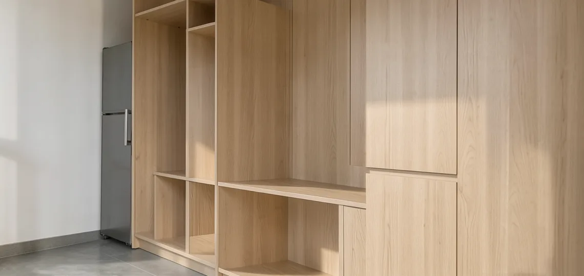 Illustration : Habillage distributeur automatique en bois : esthétique et intégration naturelle