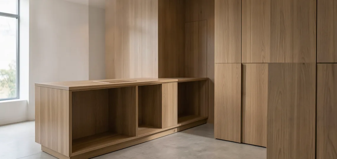 Illustration : Menuiserie d'aménagement pour espaces vending : intégration bois et matériaux nobles