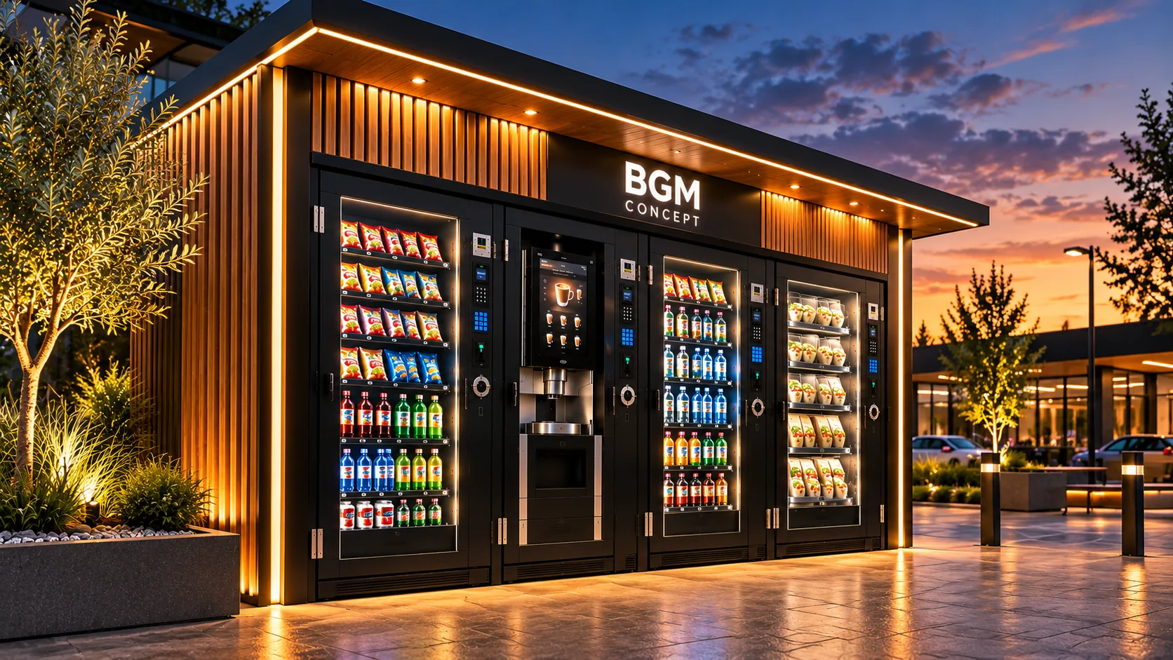 Kiosque BGM Concept au crépuscule