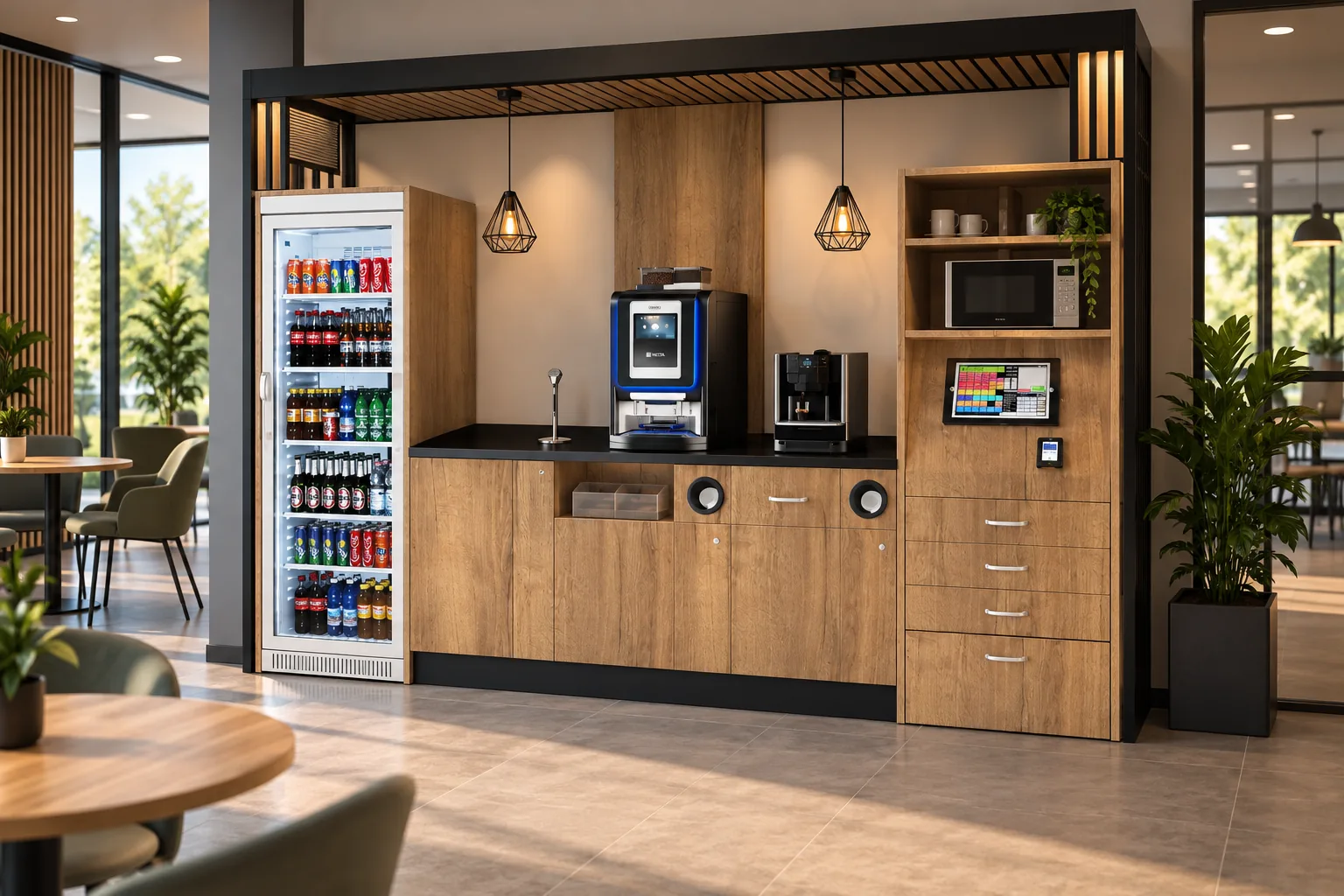 Coin café moderne en bois et métal